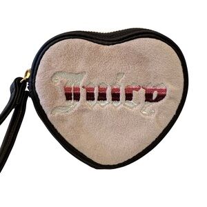 Juicy Couture Dark Brown Velour Heart Wristlet Embroidered Logo